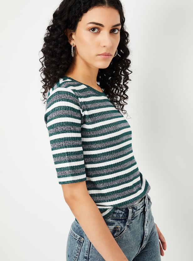 Women Striped Ribbed T-shirt