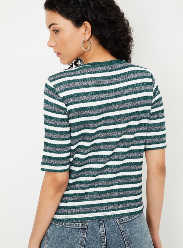 Women Striped Ribbed T-shirt