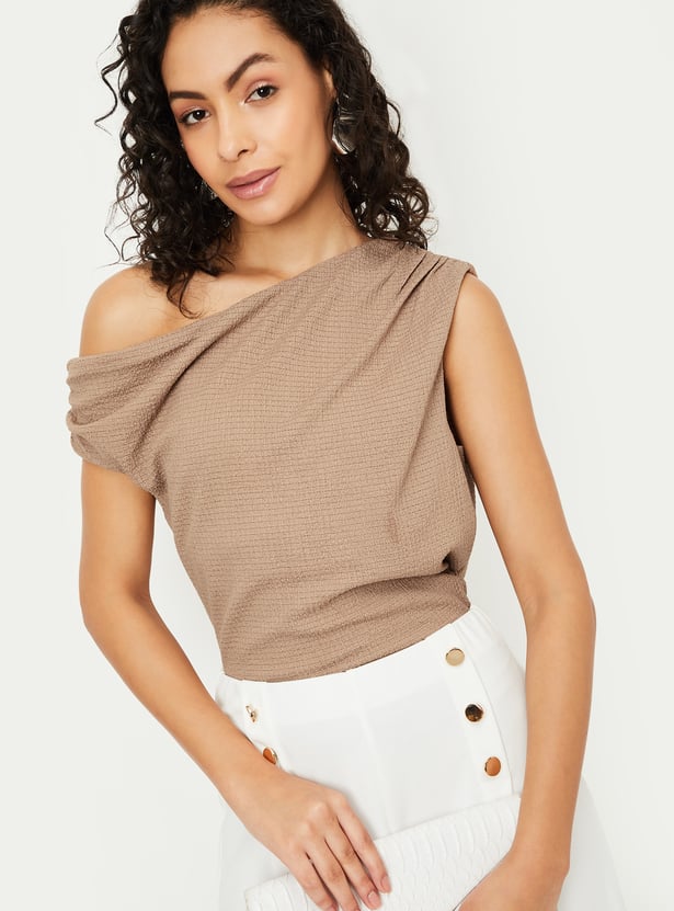 Buy Women Textured Off-Shoulder Knit Top Online at just Rs