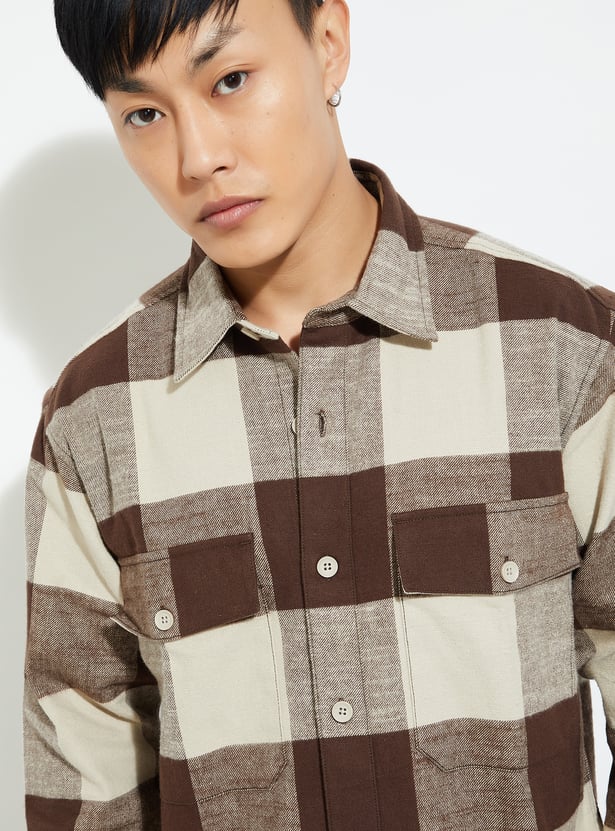 URB_N Men Boxy Fit Checked Over Shirt