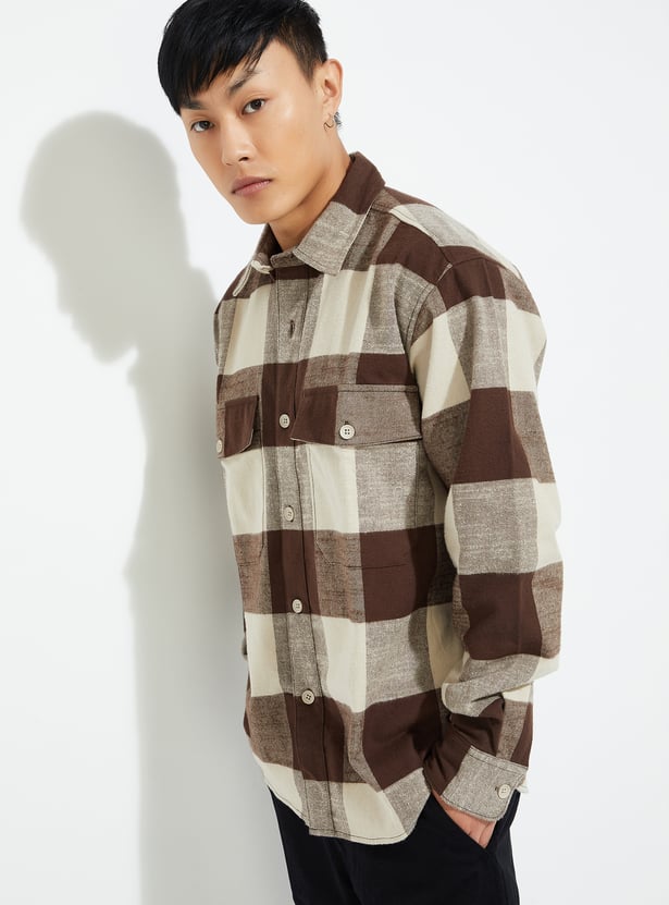 URB_N Men Boxy Fit Checked Over Shirt