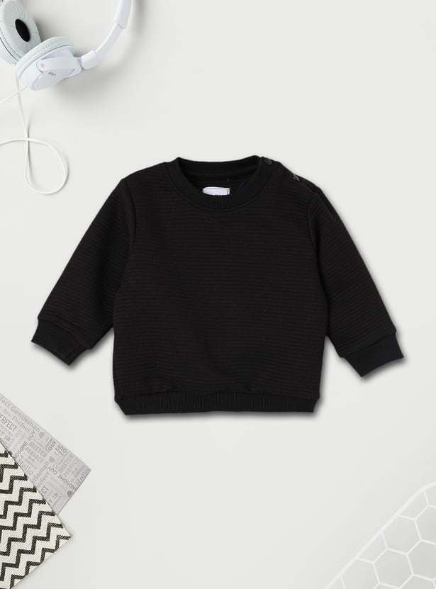 Boys Solid Sweatshirt with Shoulder Buttons