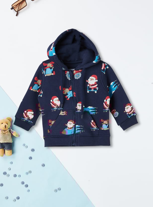 Boys Santa Claus Print Hooded Sweatshirt