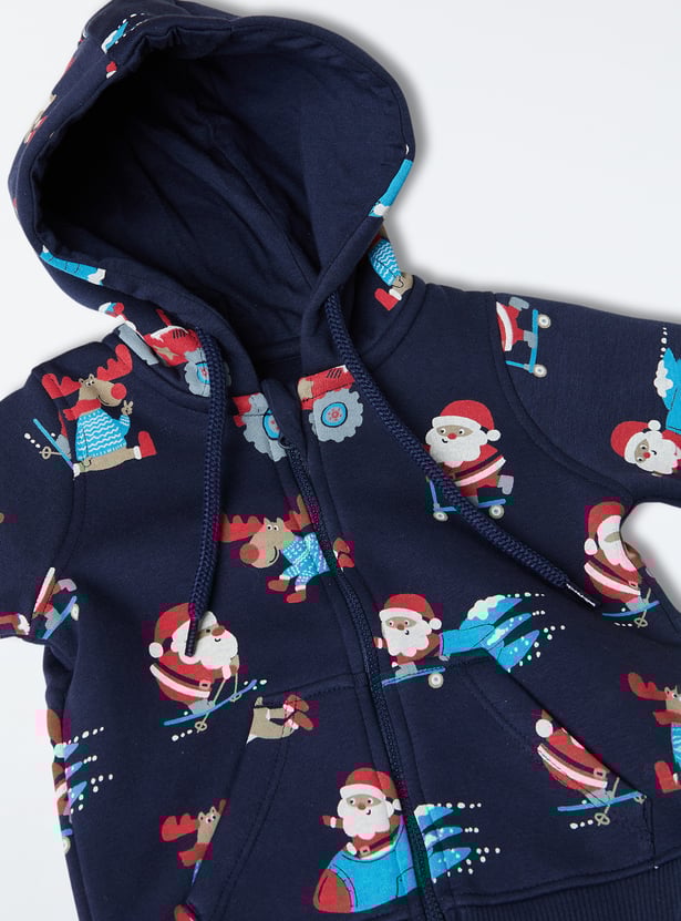 Boys Santa Claus Print Hooded Sweatshirt