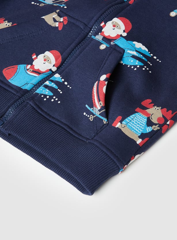Boys Santa Claus Print Hooded Sweatshirt