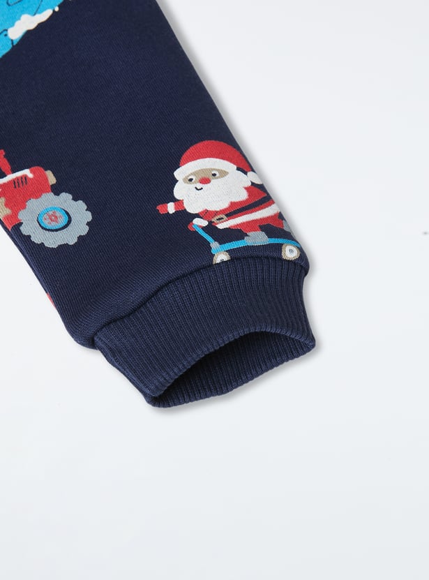 Boys Santa Claus Print Hooded Sweatshirt