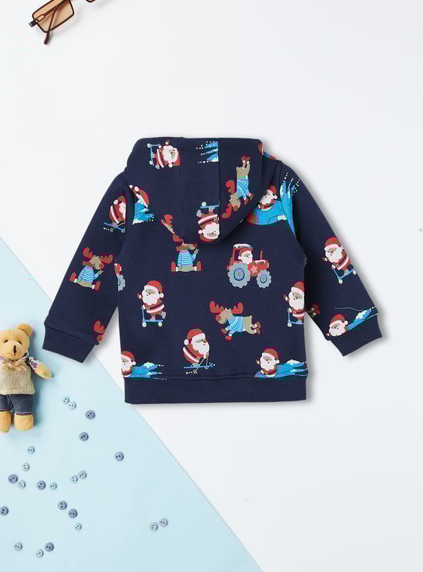 Boys Santa Claus Print Hooded Sweatshirt