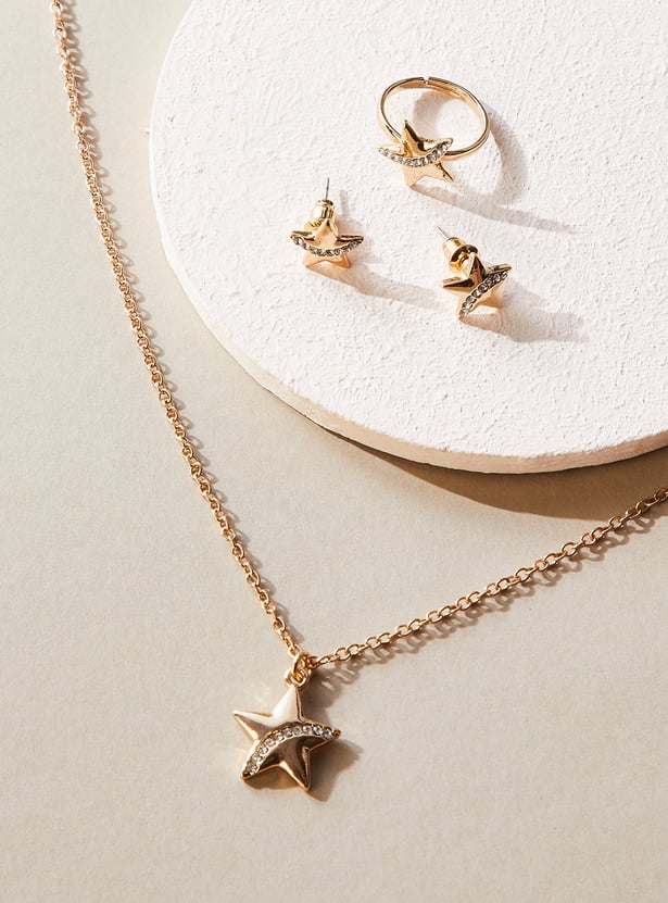 Girls Star Necklace Set with Ring