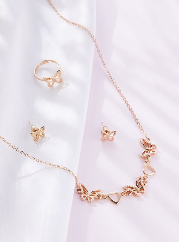 Girls Butterfly Necklace Set with Ring