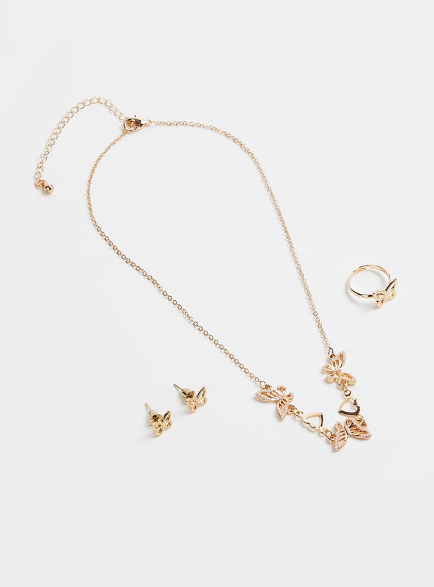 Girls Butterfly Necklace Set with Ring