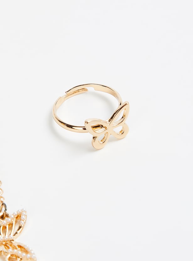 Girls Butterfly Necklace Set with Ring