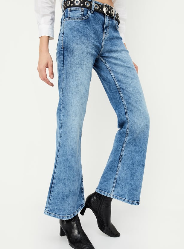 Women Washed Kick Flared Jeans