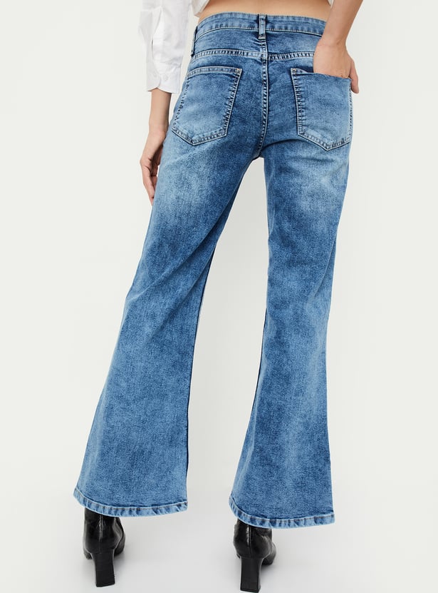 Women Washed Kick Flared Jeans