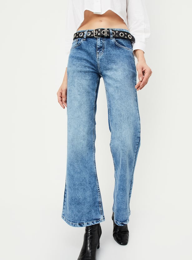 Women Washed Kick Flared Jeans