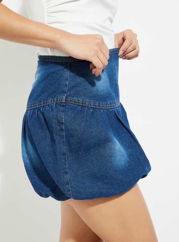 ALAYA F x URB_N Women Bubble Hem Denim Skirt