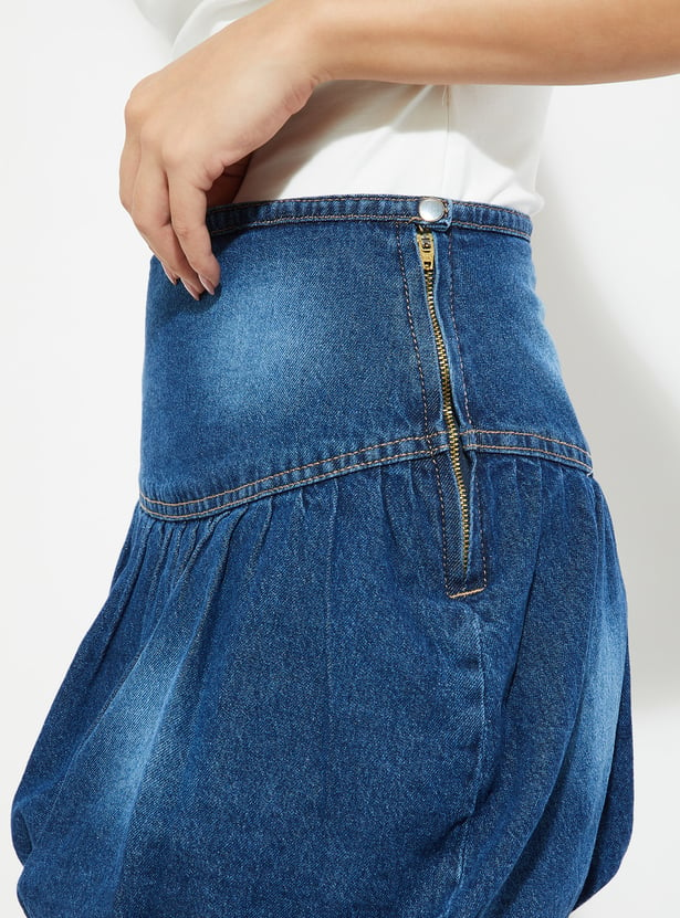 ALAYA F x URB_N Women Bubble Hem Denim Skirt