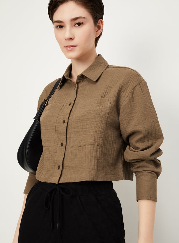 Women Crinkled Cropped Shirt