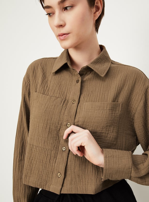 Women Crinkled Cropped Shirt