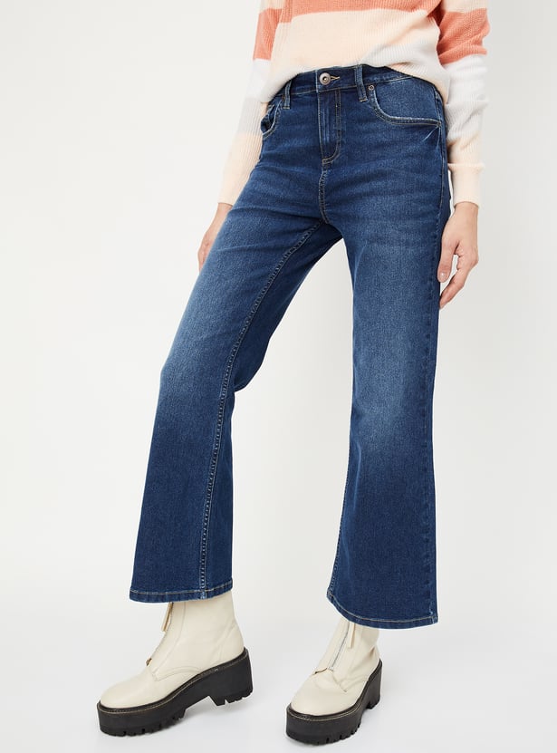 Women Washed Kick Flare Jeans