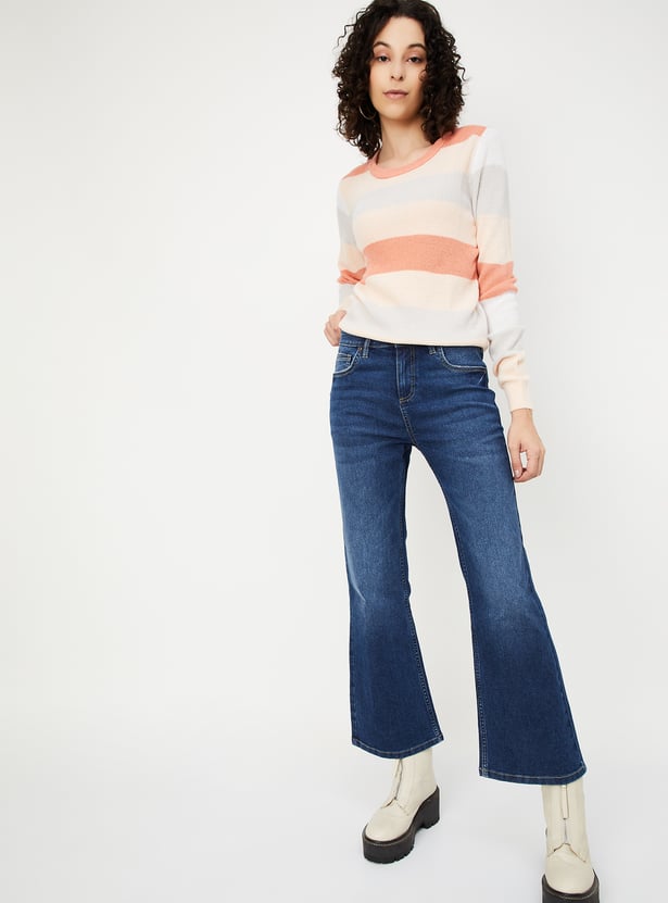 Women Washed Kick Flare Jeans