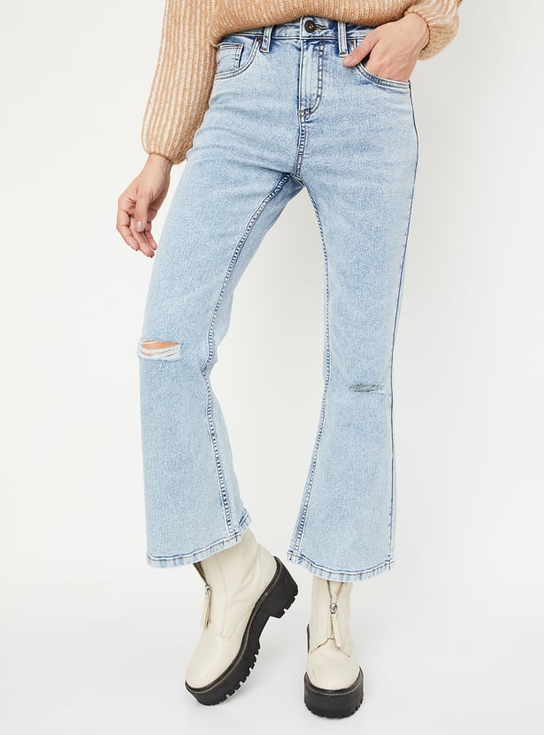 Women Washed Kick Flare Jeans