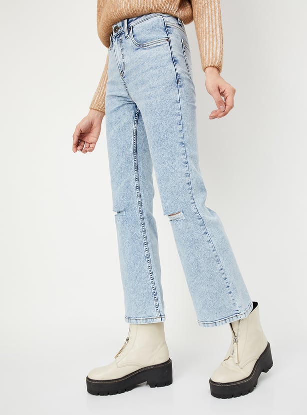 Women Washed Kick Flare Jeans