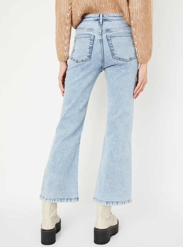 Women Washed Kick Flare Jeans