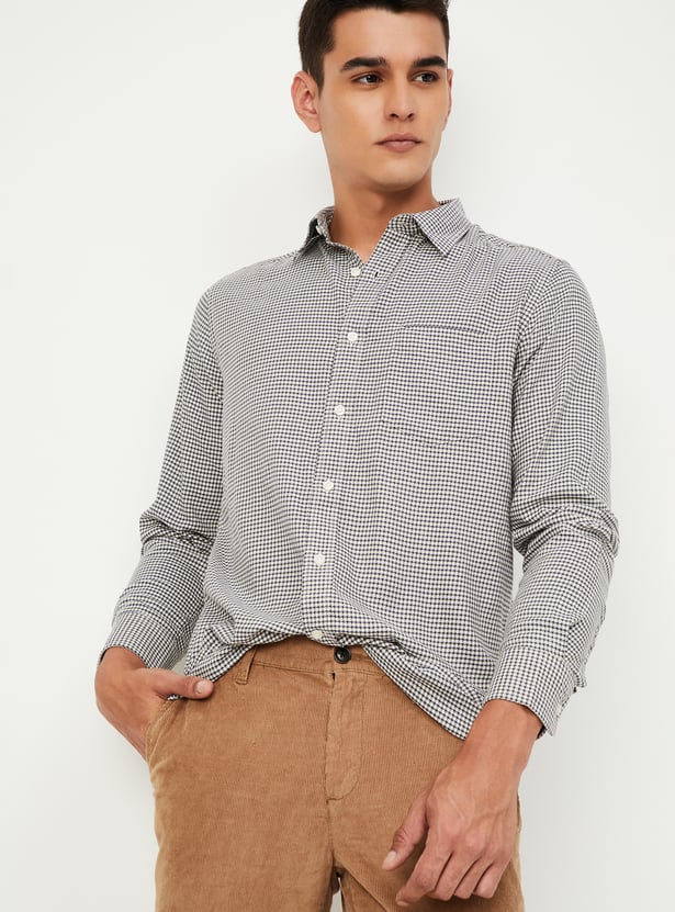 Men Slim Fit Houndstooth Pattern Casual Shirt