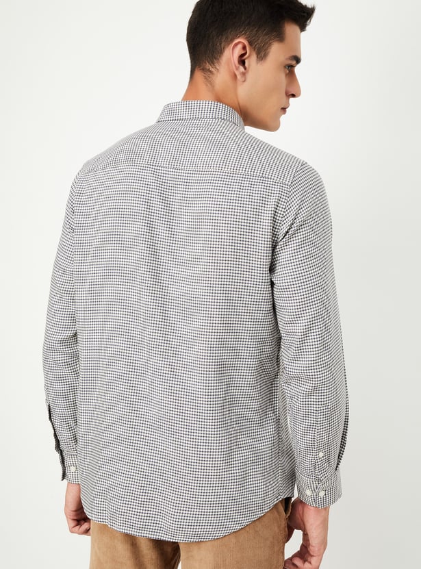 Men Slim Fit Houndstooth Pattern Casual Shirt