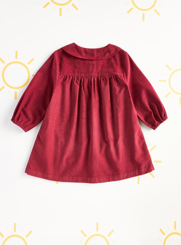 Girls Floral Embroidered Corduroy Dress