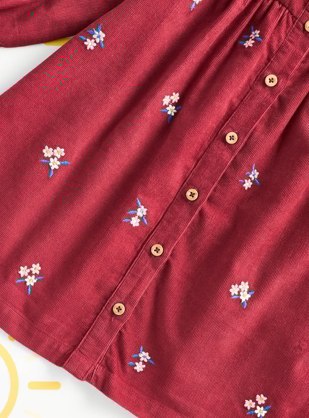 Girls Floral Embroidered Corduroy Dress