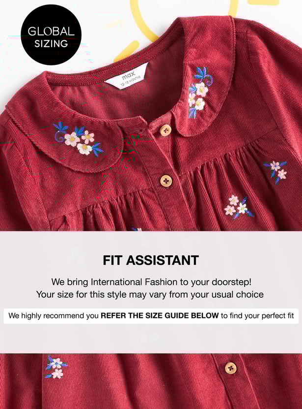 Girls Floral Embroidered Corduroy Dress