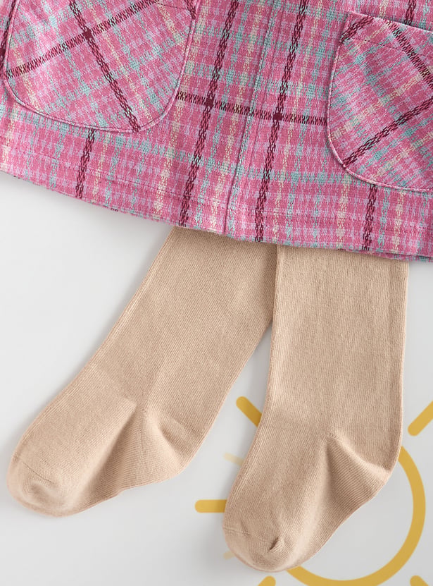 Girls Checked Pinafore Dress with T-shirt & Stockings