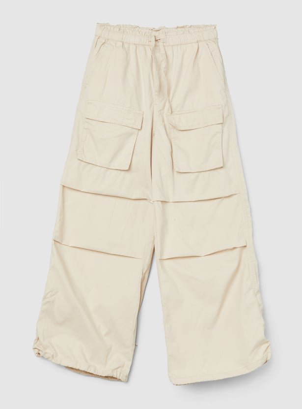 Girls Solid Cargo Parachute Trousers