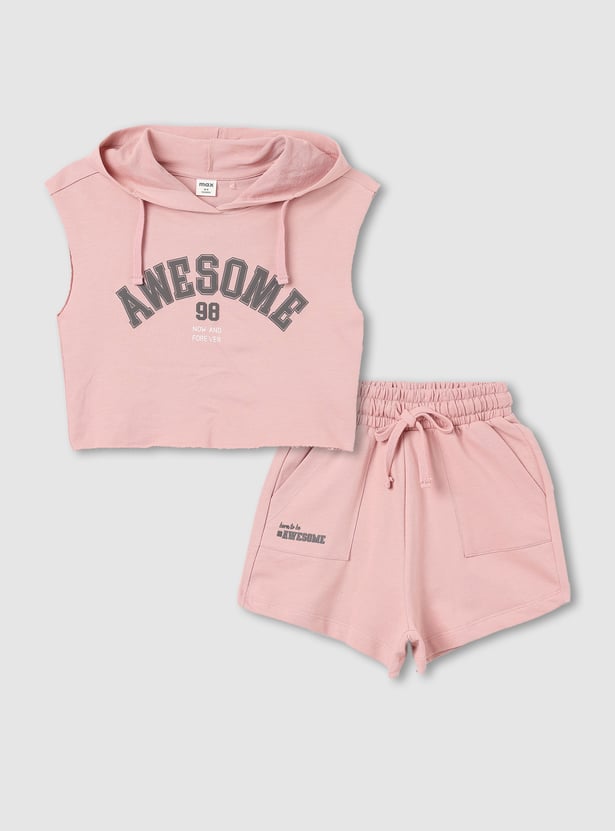 Girls Printed Hooded T-shirt and Shorts