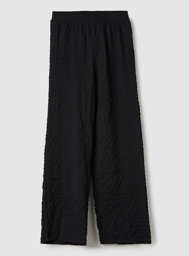 Girls Textured Wide Leg Trousers