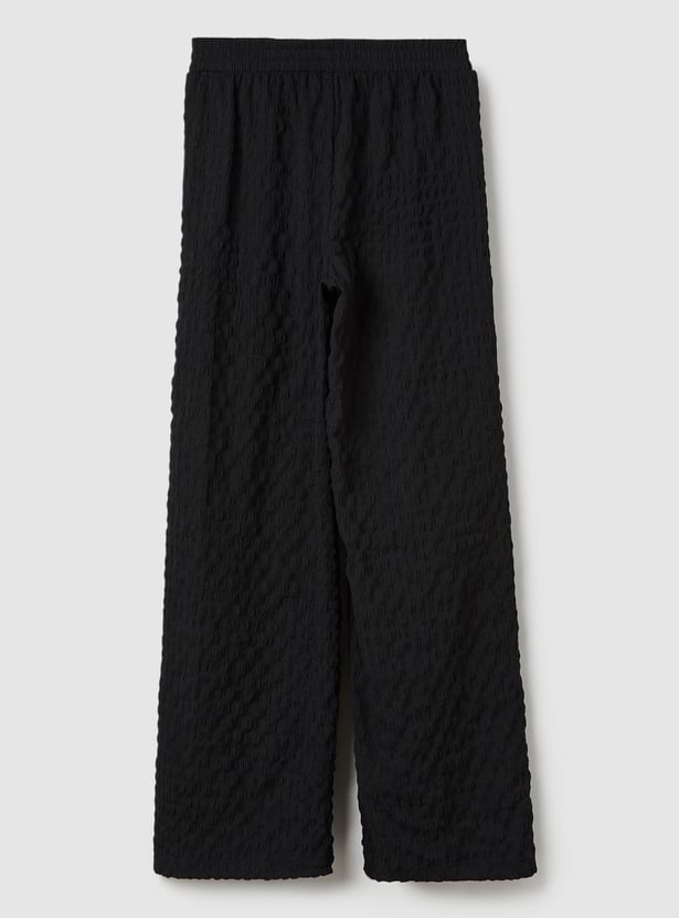 Girls Textured Wide Leg Trousers
