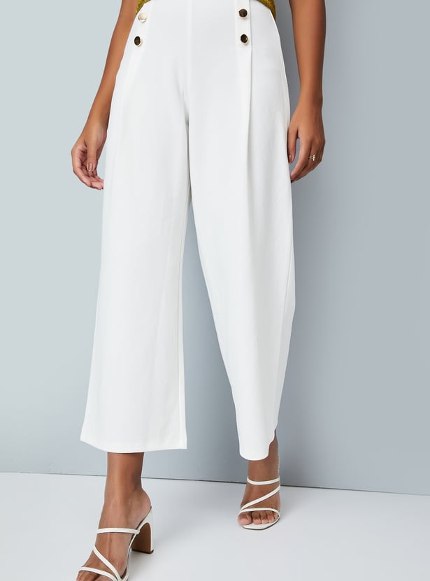 Women Solid Wide Leg Trousers