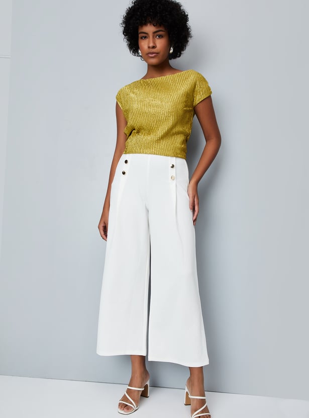 Women Solid Wide Leg Trousers