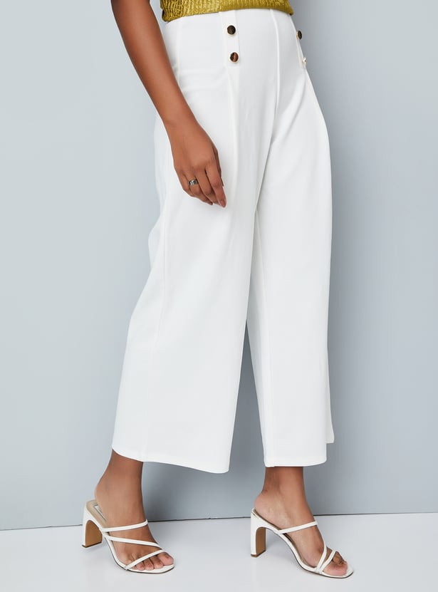 Women Solid Wide Leg Trousers