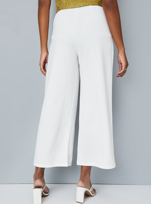 Women Solid Wide Leg Trousers