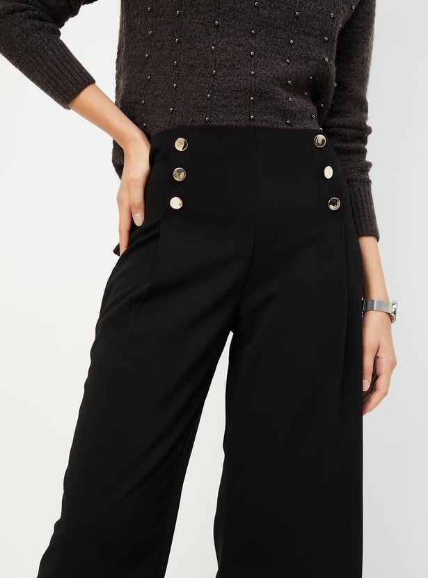 Women Solid Wide Leg Trousers