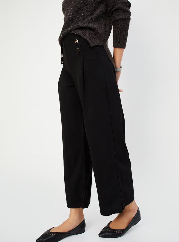 Women Solid Wide Leg Trousers