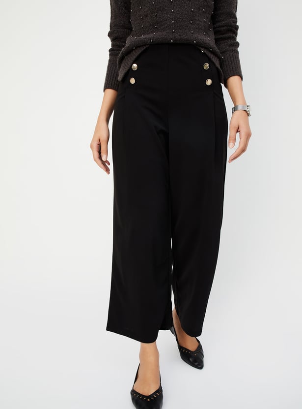 Women Solid Wide Leg Trousers