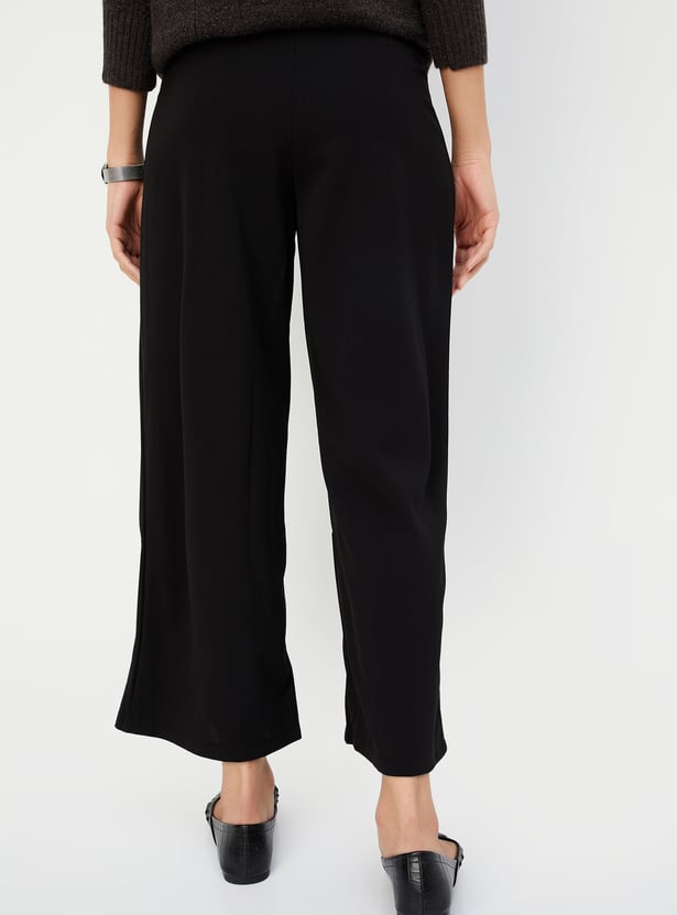 Women Solid Wide Leg Trousers