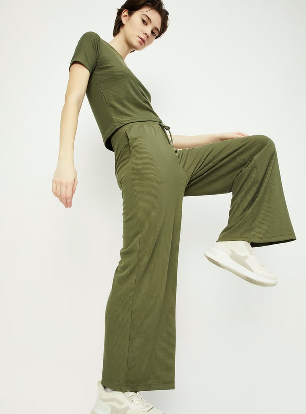 Women Ribbed Wide Leg Sports Track Pants