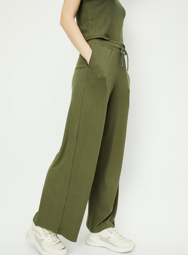 Women Ribbed Wide Leg Sports Track Pants