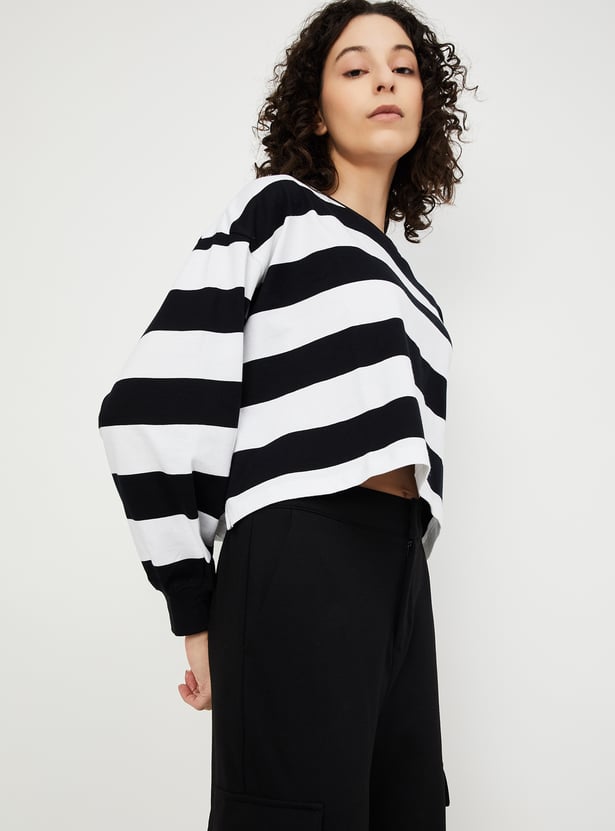 Women Striped Cropped T-shirt