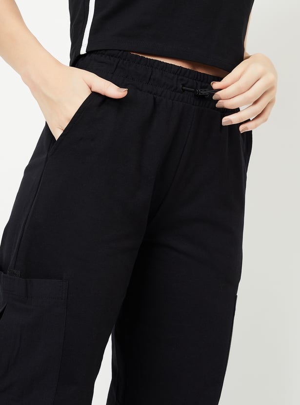 Women Solid Athleisure Cargo Joggers