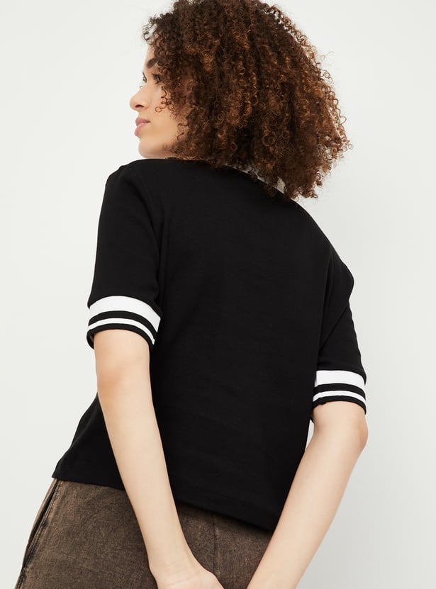 Women Ribbed Athleisure Polo T-shirt